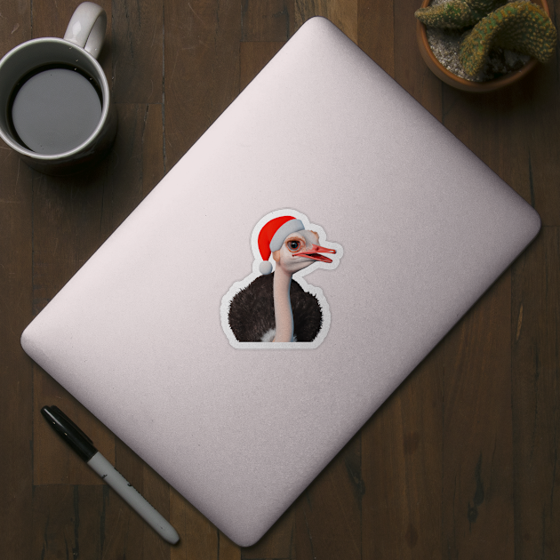 Funny Christmas Ostrich in Santa Hat by taiche